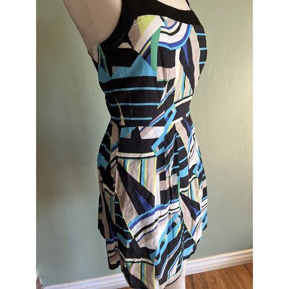 2B Bebe Blue Neon Green Geometric Dress Strapless Size Small - Picture 2 of 5